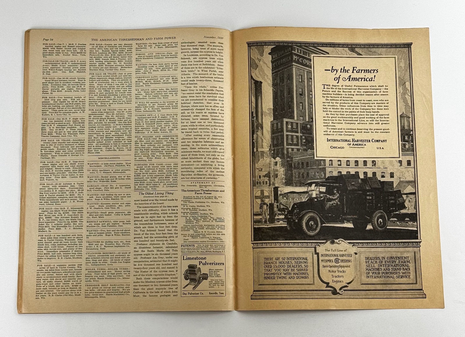The American Thresherman & Farm Power MAGAZINE November 1920 MADISON, WIS.