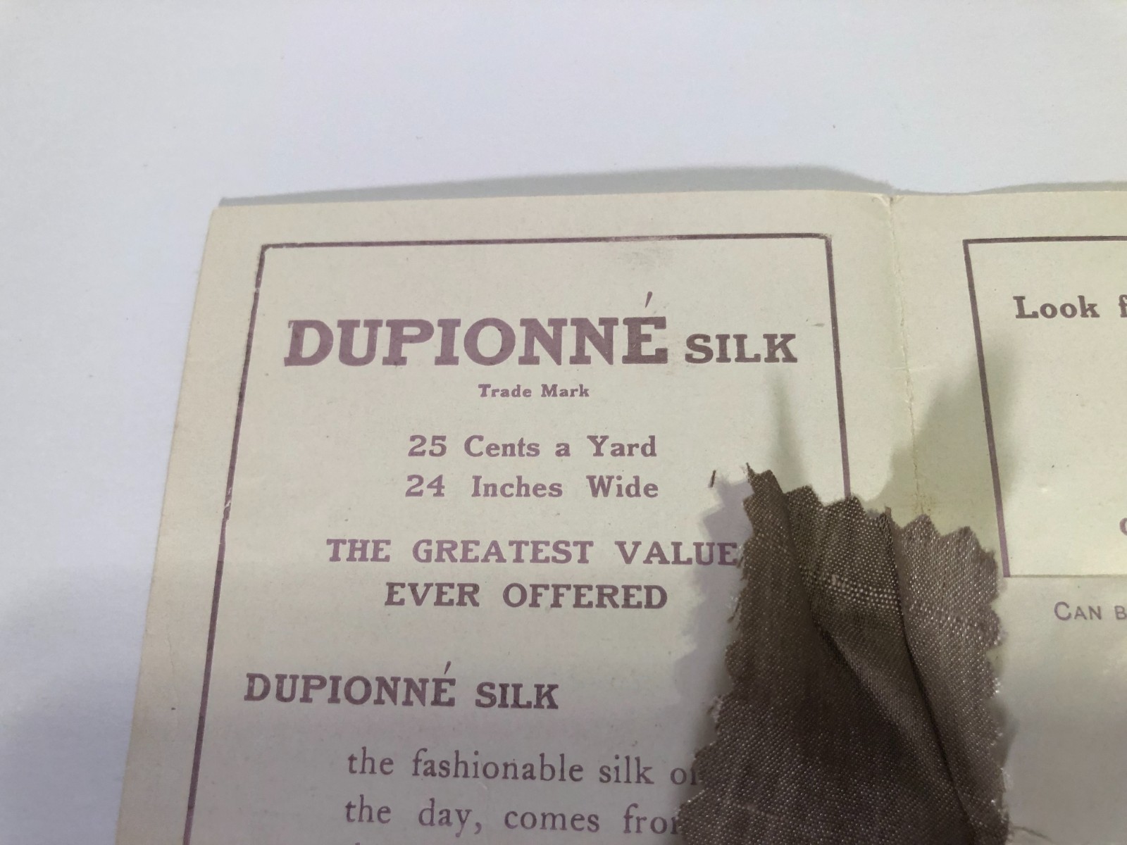 Antique Dupionne Silk samples from Davidson Bros Co Sioux City Iowa