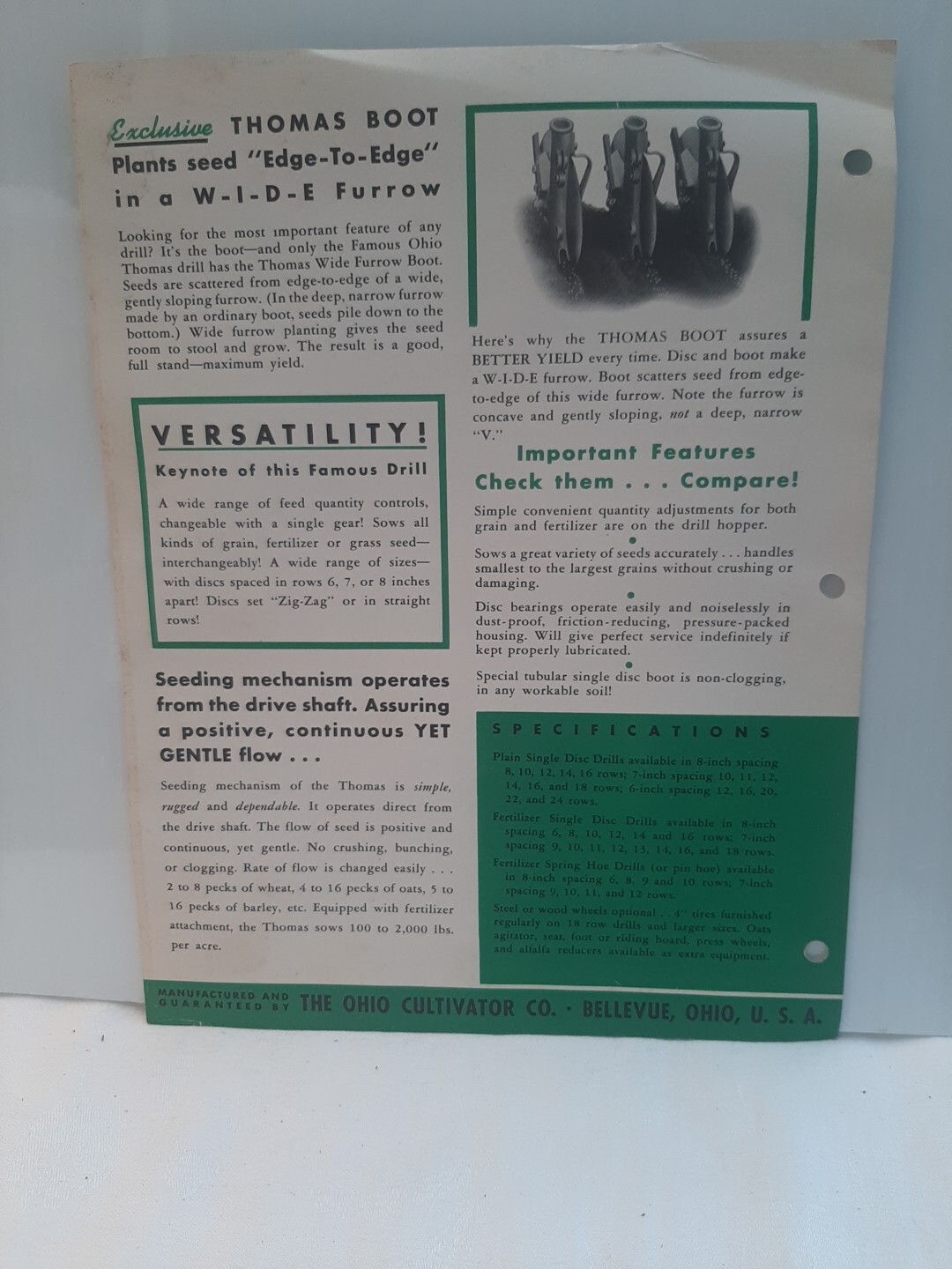 Ohio Thomas Fertilizer Single Disc Drill Info Sheet