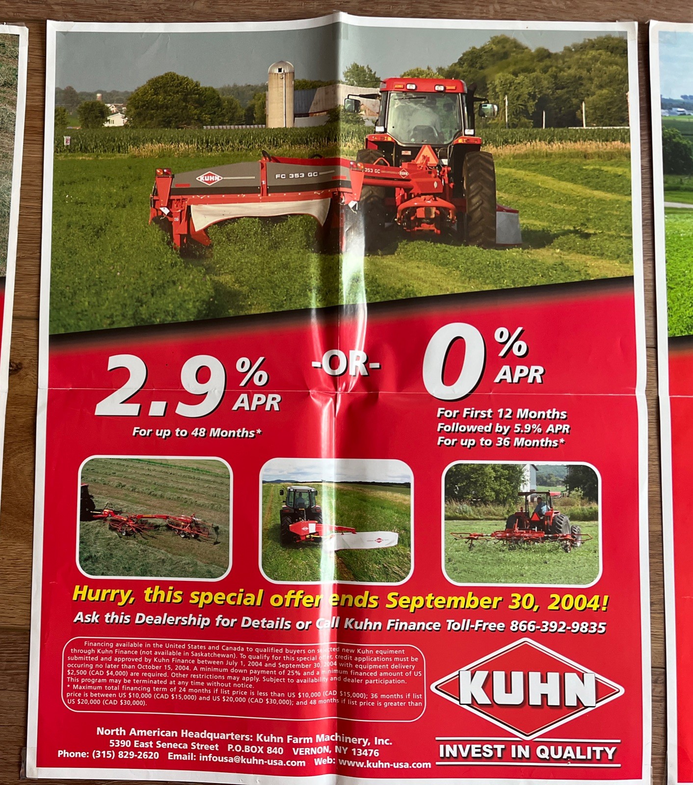 KUHN DEALER ADVERTISING 2004-2005 POSTERS 22” X 17” Lot Of 4 Posters