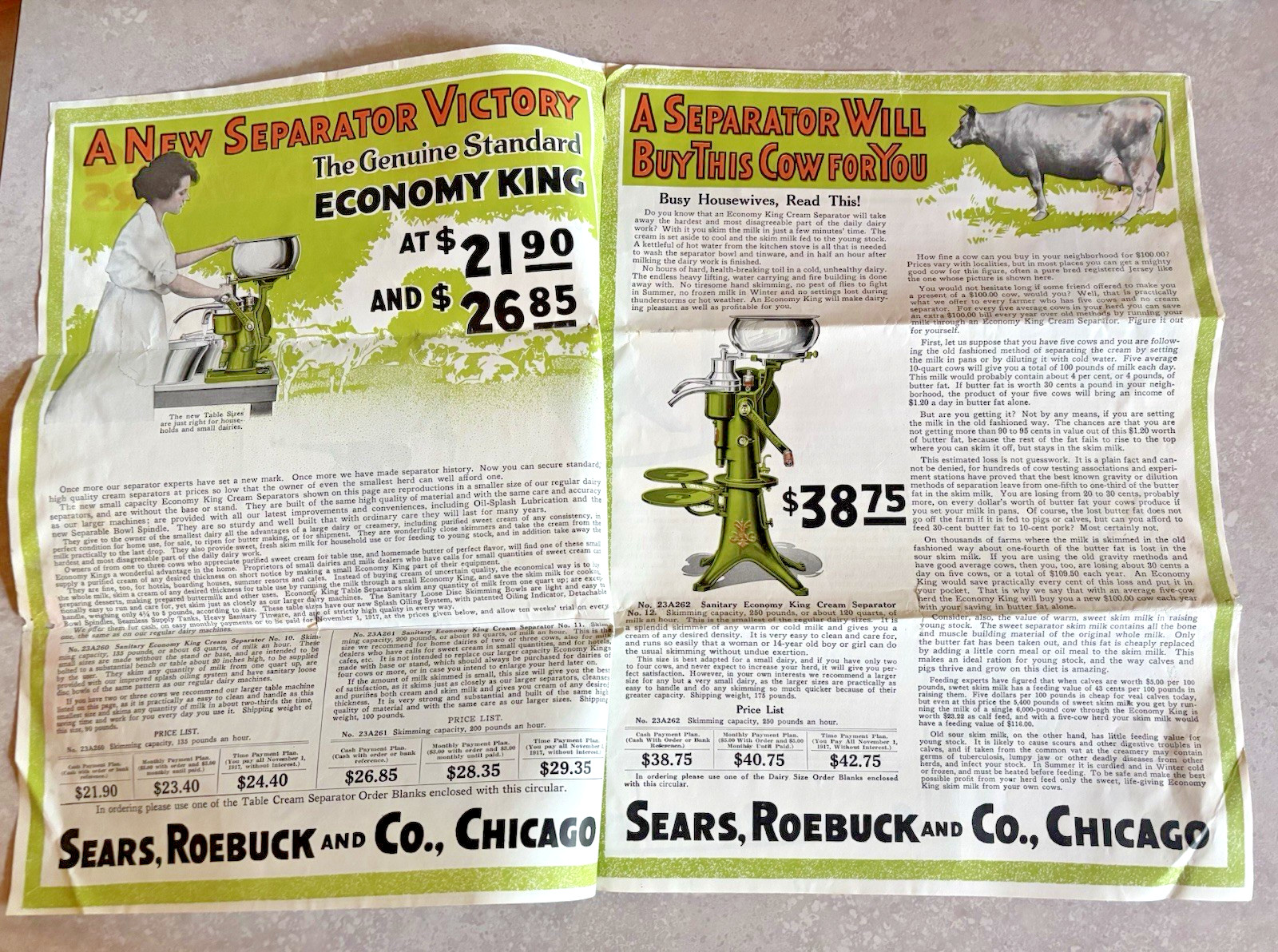 1917 Ad Brochure Sears Roebuck & Co. Economy King Cream Separators