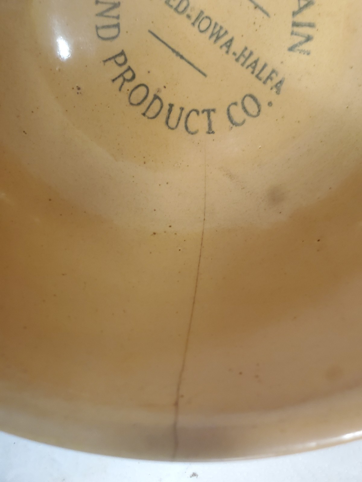 9&Prime; Stoneware Bowl Co-op Grain And Product Company Ringstead Halfa Iowa Cracked