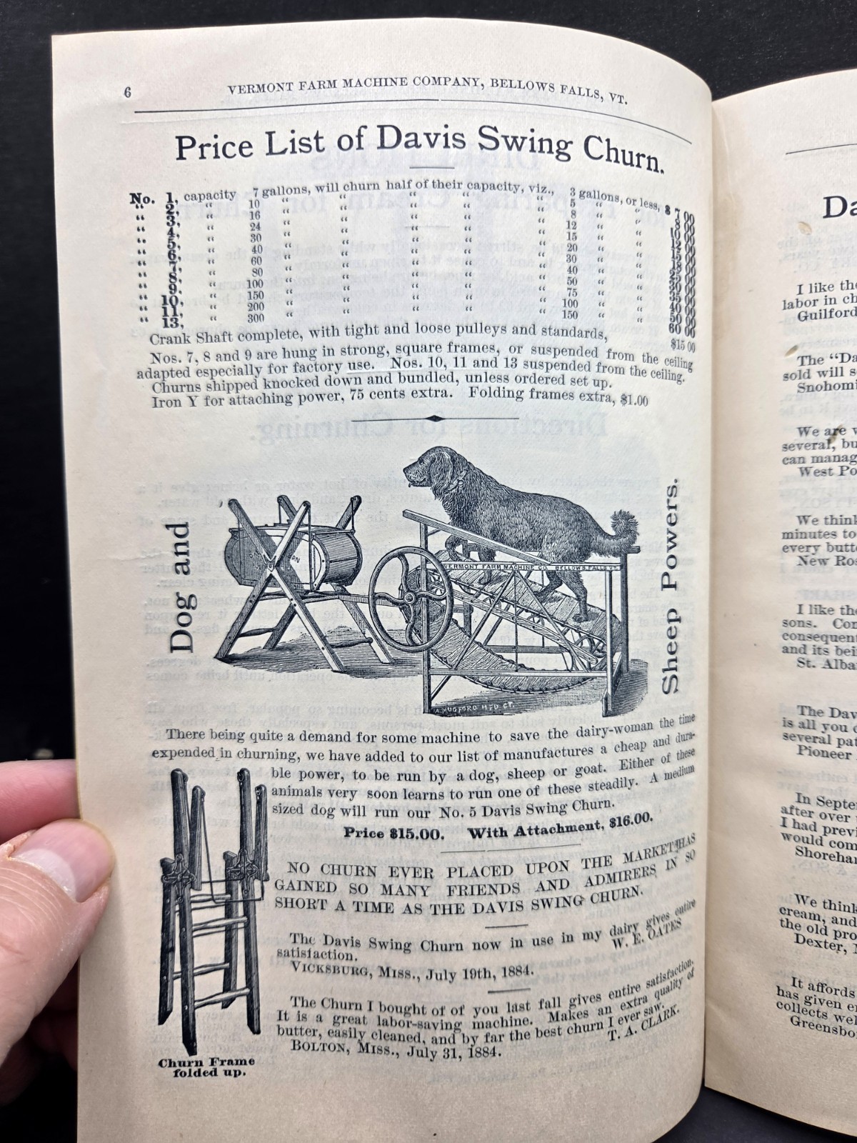 1888 Vermont Farm Machinery Co. Davis Swing Butter Churn Catalog Brochure