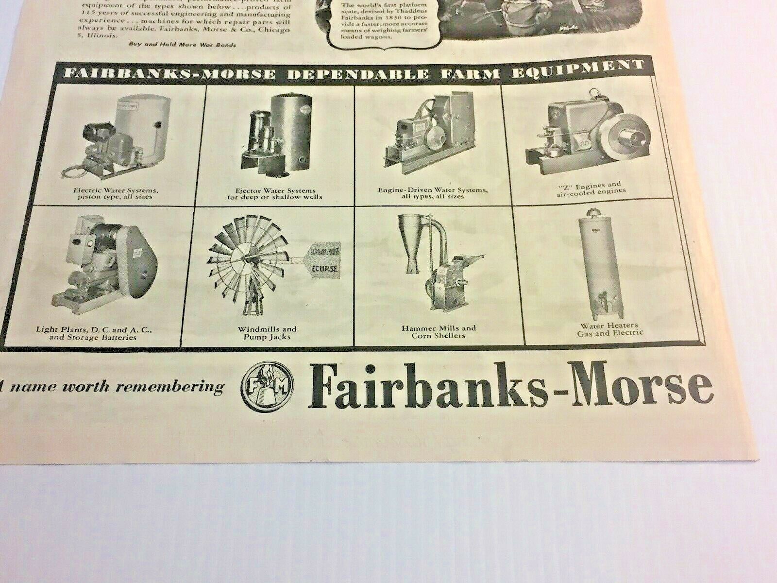 1945 Fairbanks Morse Z Farm Hit & Miss Engine Hammer Mills Windmills Pumps Ad