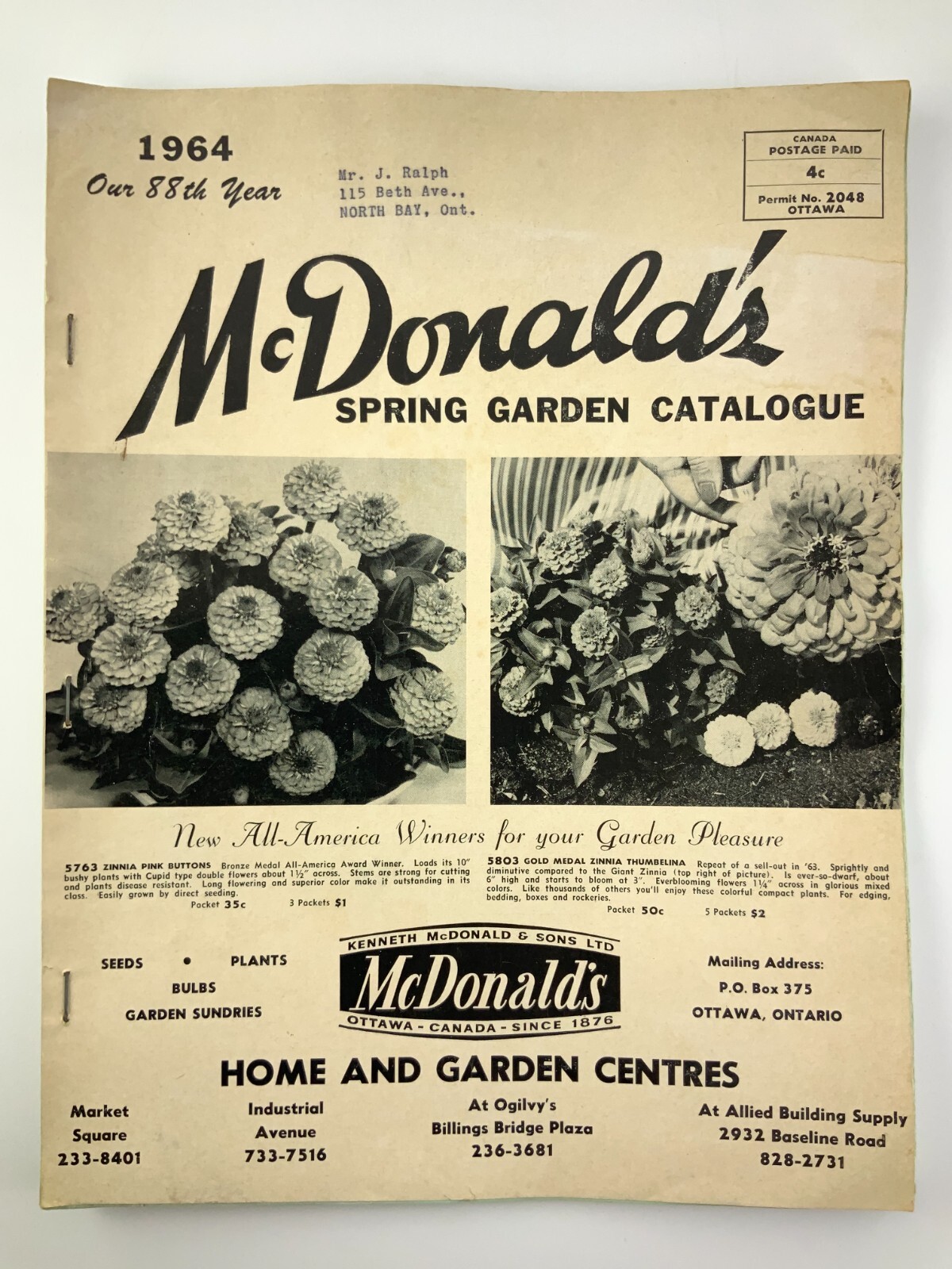 McDonald&rsquo;s Spring Garden Catalogue 1964 Seed Catalog Ottawa Canada EE629