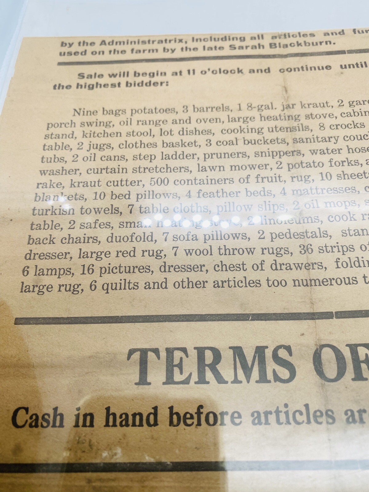 ADMINISTRAX ESTATE SALE FLYER POST DEPRESSION 1935 PAPER POTATOES LARD CHICKENS
