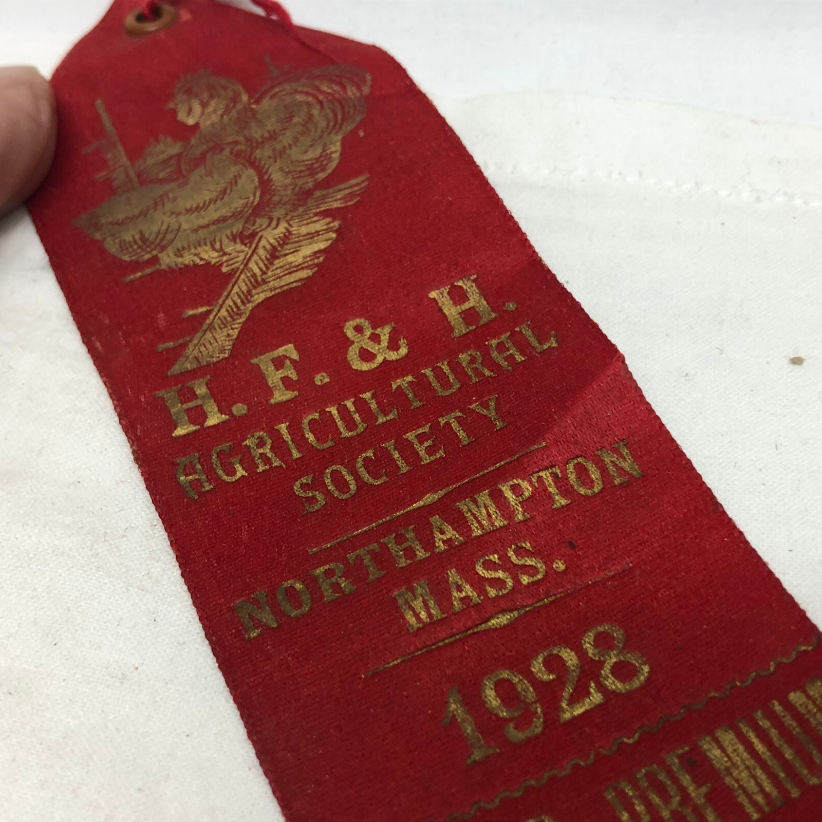 Vintage 1928 Ribbon H F & H Agricultural North Hampton MA Second