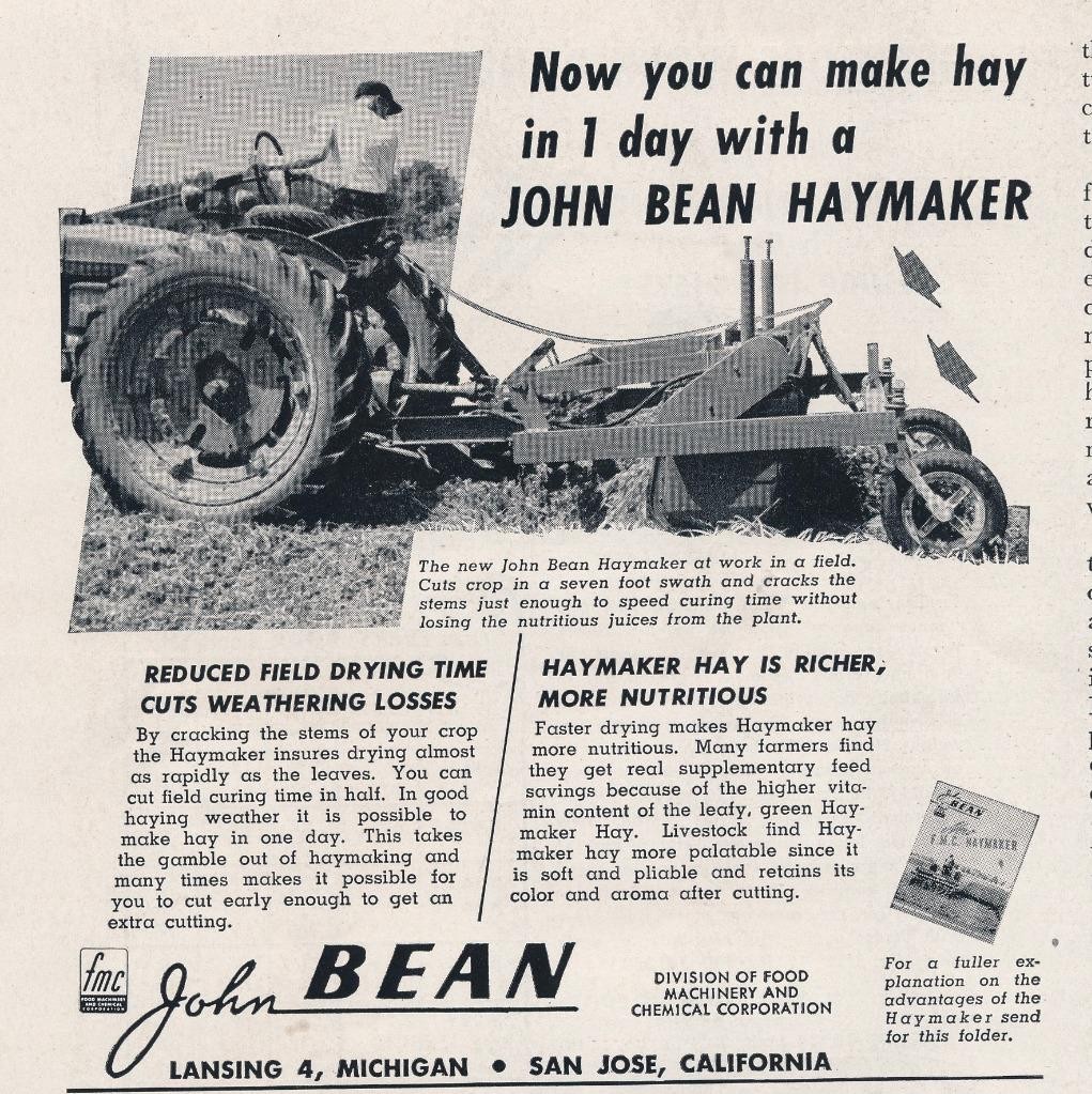 Magazine Ad – 1953 – John Bean Haymaker – Lansing, MI