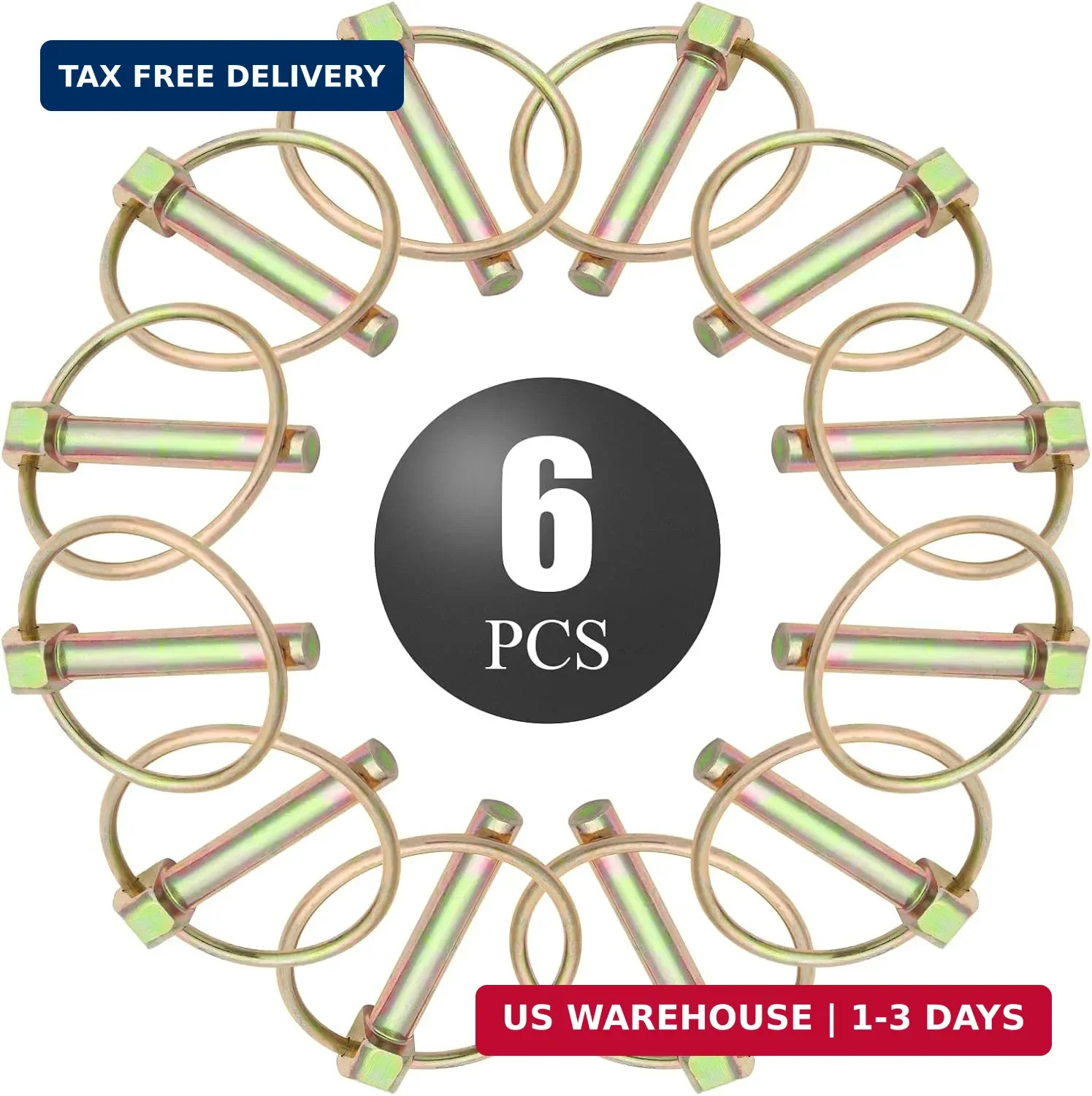6Pcs 3/8 Inch Heavy Duty Lynch Pin with Ring, Round Linch Pins Assortment Kit Lo