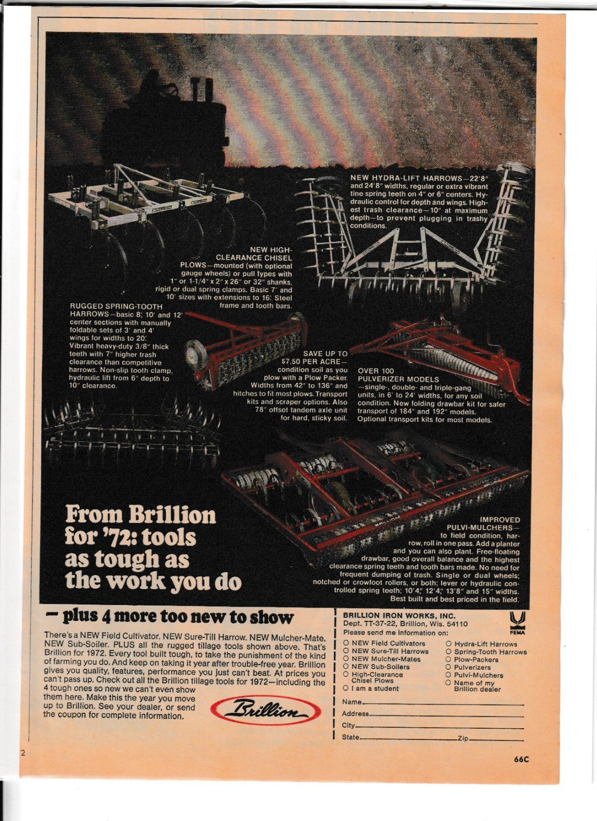 Original 1972 Brillion Farm Equipment Magazine Ad