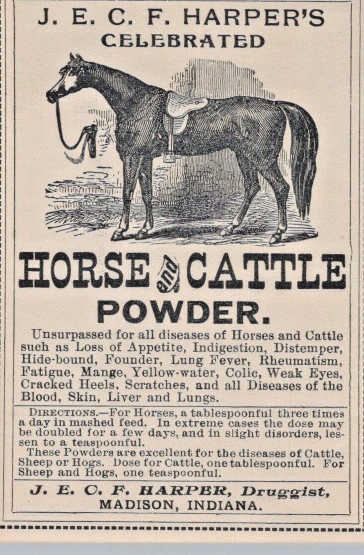 1890&rsquo;s Antique Agricultural Label Horse & Cattle Powder J E C Harper&rsquo;s A6K