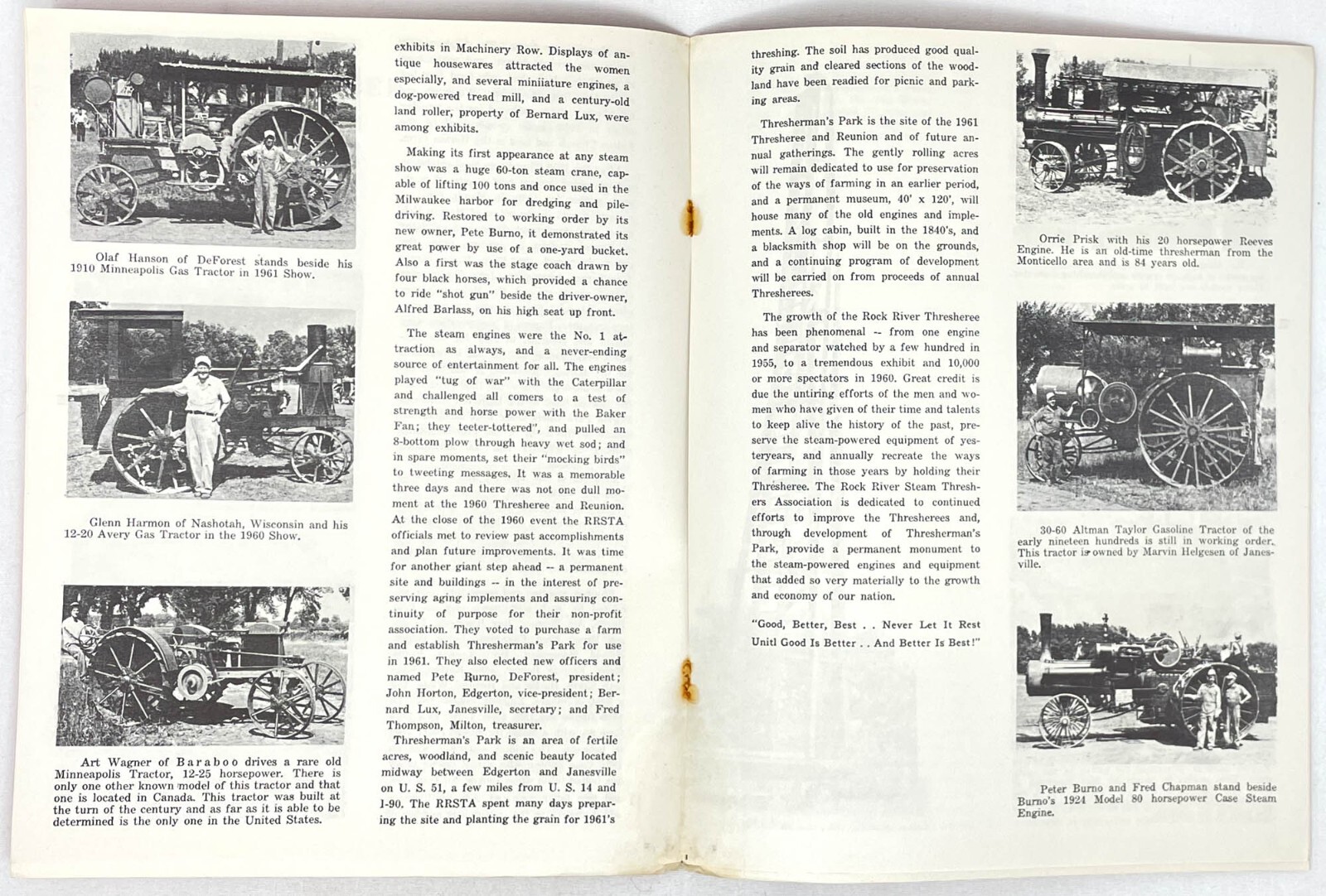 Rock River Steam Thresheree Souvenir Booklet Argriculture Threshers 1961