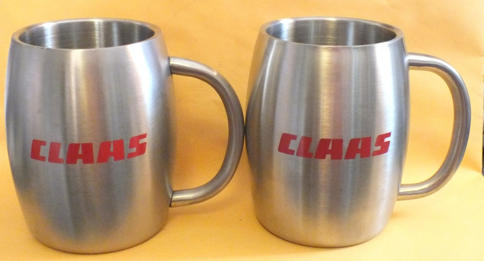 Rare CLAAS – Combine / Harvester – STAINLESS STEEL Coffee MUG / CUP – Lot of 2