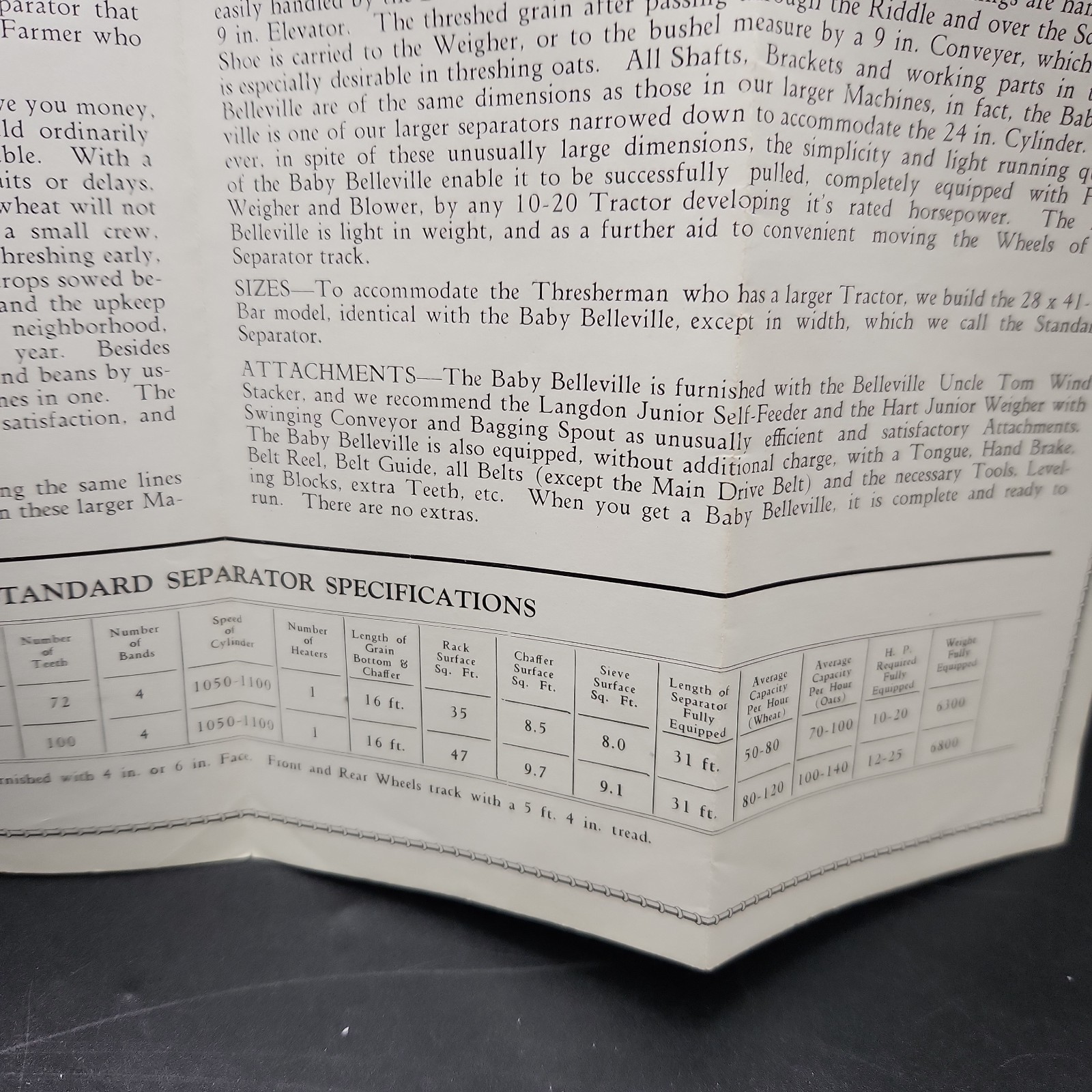 Baby BELLEVILLE THRESHING Brochure – HARRISON MACHINE WORKS – Farm Advertising