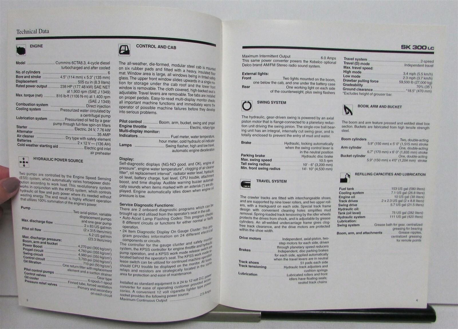 1990s Kobelco SK300 LC Mark IV Excavator Specifications Construction Brochure
