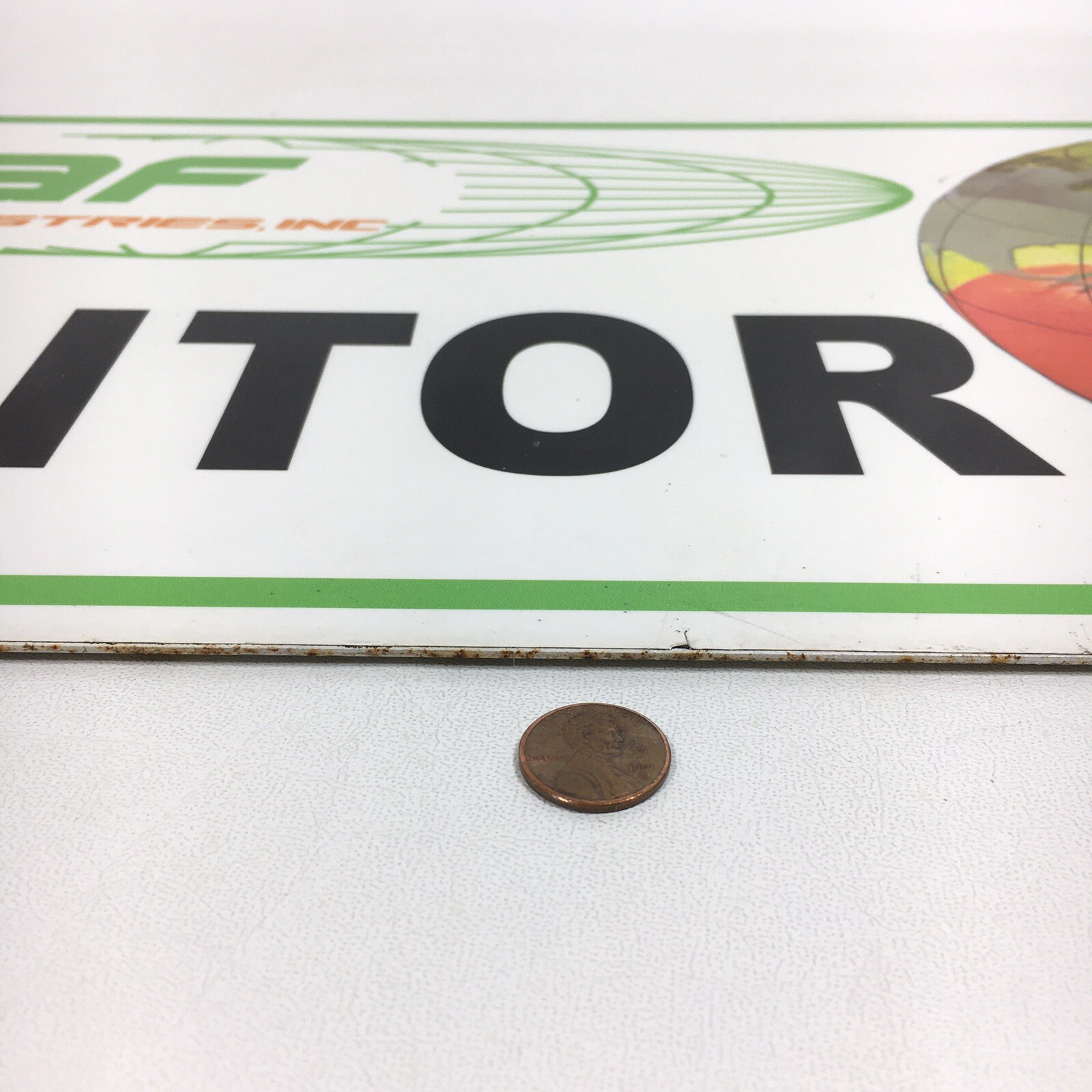 Vtg MAF Industries HEAVY Metal Porcelain? Sign • Agriculture Produce Robotics