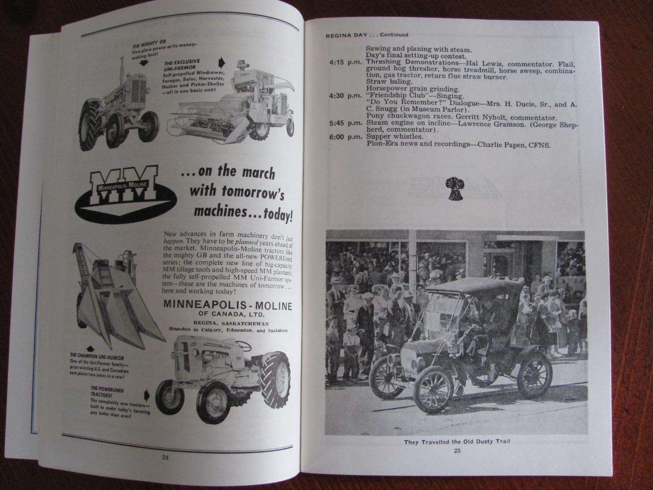 1957 Pion-Era Souvenir Program SASKATOON Farm Tractor Caterpillar Mpls-Moline Ad