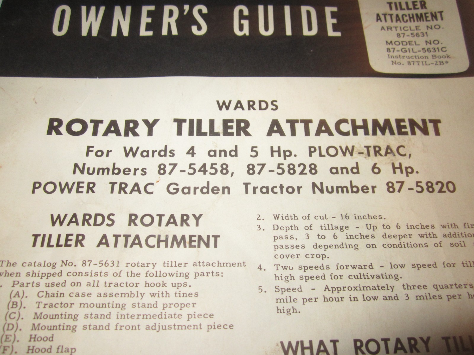 Vintage Wards ROTARY TILLER ATTACHMENTS Montgomery Ward Tractor Owner&rsquo;s Guide