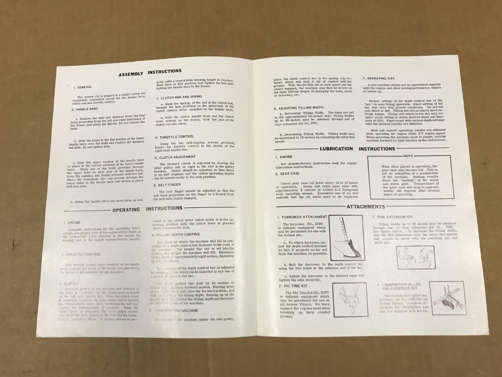 Vintage Ariens Jet Rotary Tiller Operating Instructions & Parts List Manual,2990