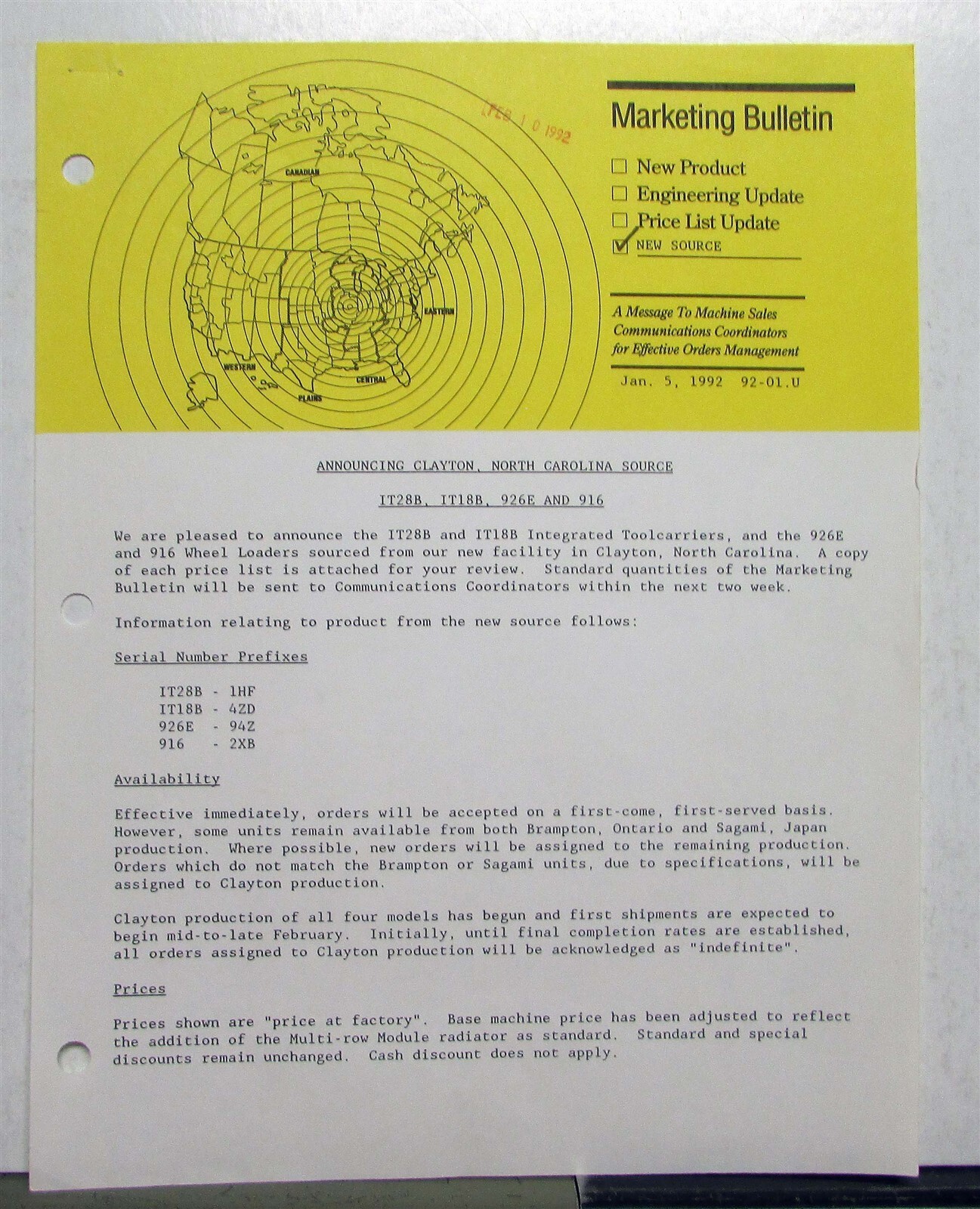 1992 Caterpillar Integrated Toolcarriers 28B 18B 926E 916 Marketing Bulletin