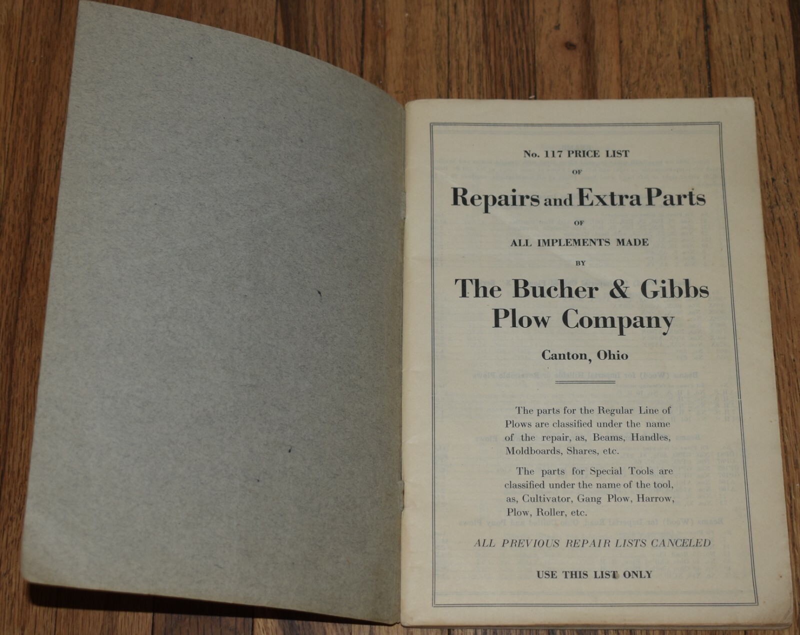 VERY RARE 1917 BUCHER & GIBBS PLOW CO PARTS REPAIR Farm CATALOGUE 117 CANTON OH