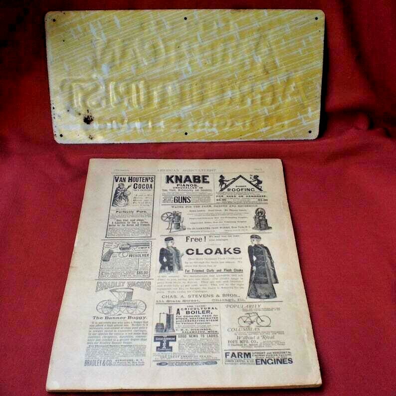 Antique American Agriculturist License Plate and Rare Magazine-1800&rsquo;s