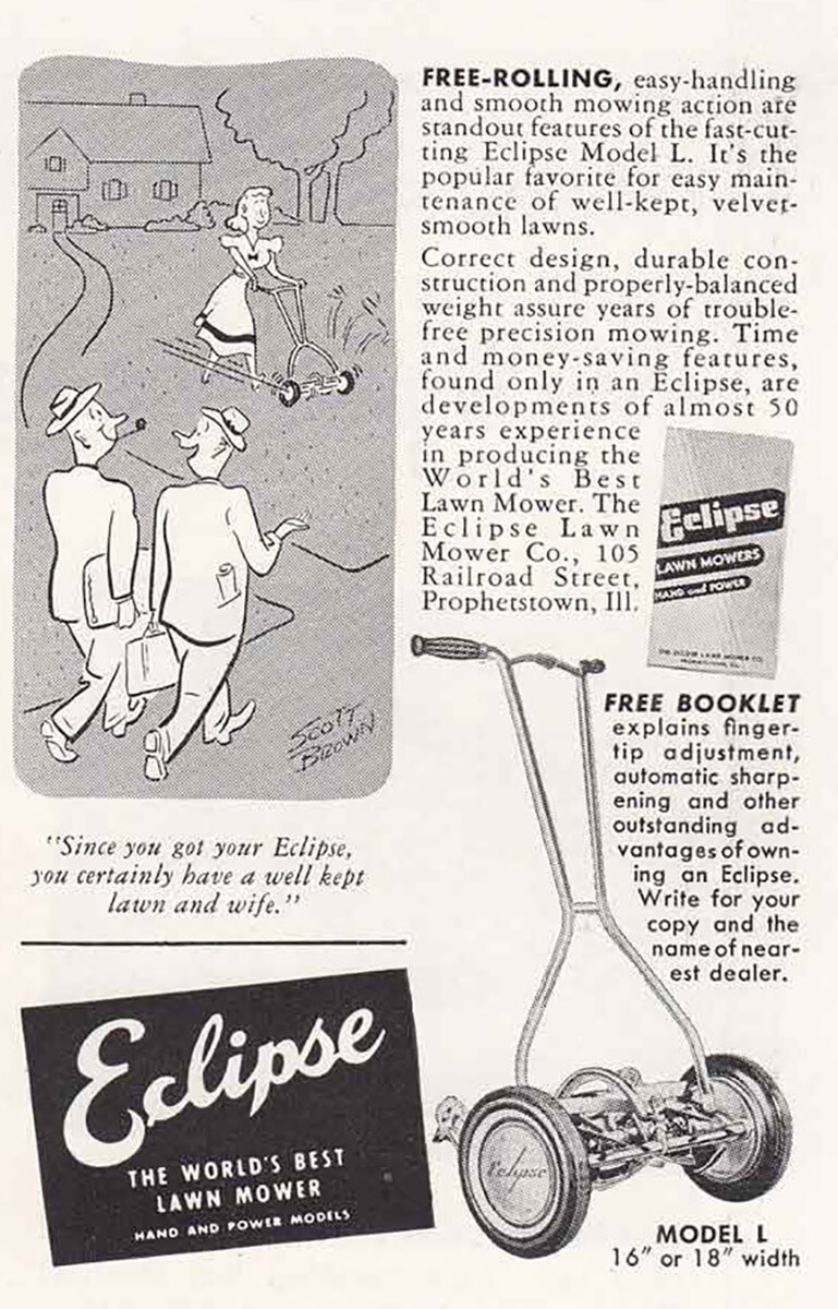 1949 Eclipse Mower: Free Rolling Vintage Print Ad