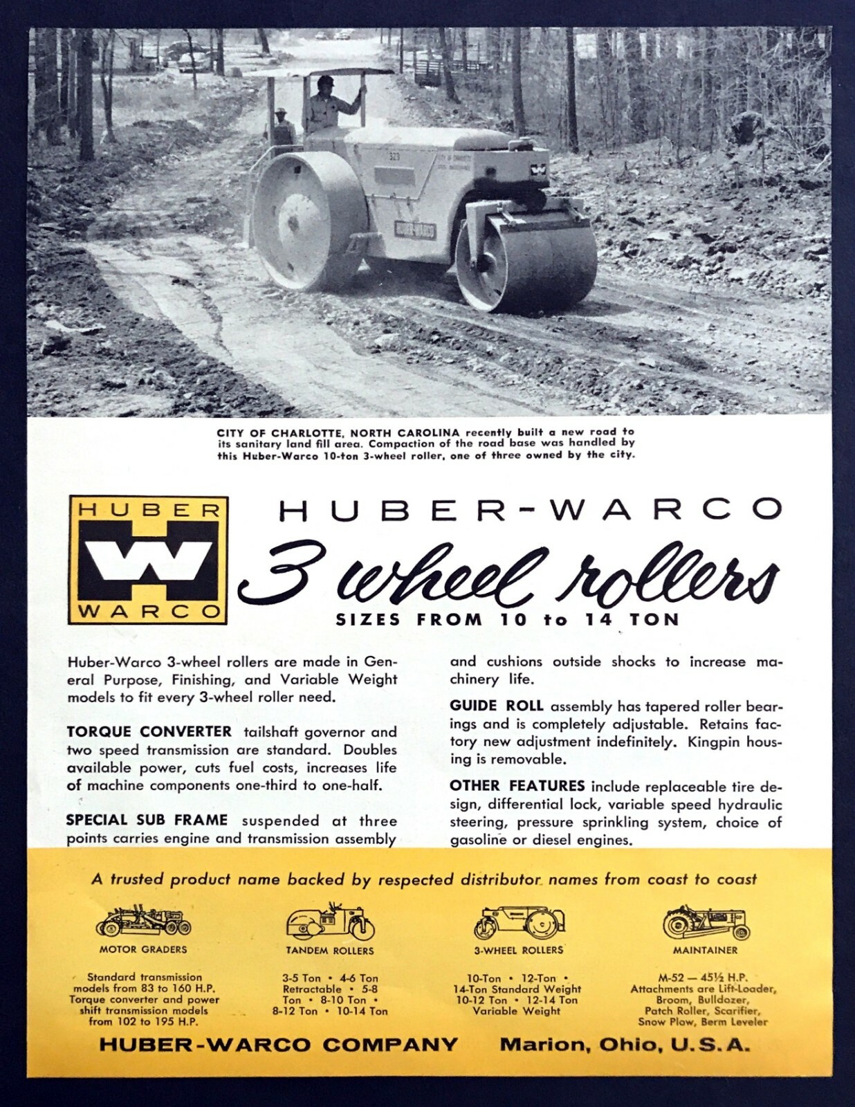 1960 Huber Warco 3 Wheel Roller at Charlotte NC Land Fill photo vintage print ad