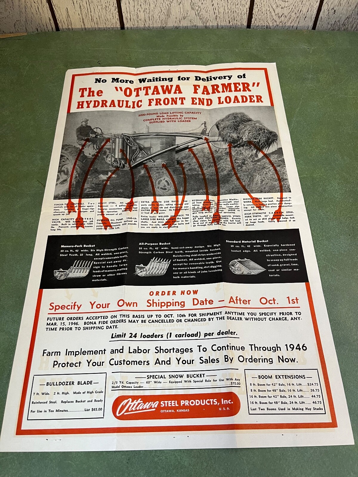 Vintage Ottawa Front End Loaders Sales Poster Farmall