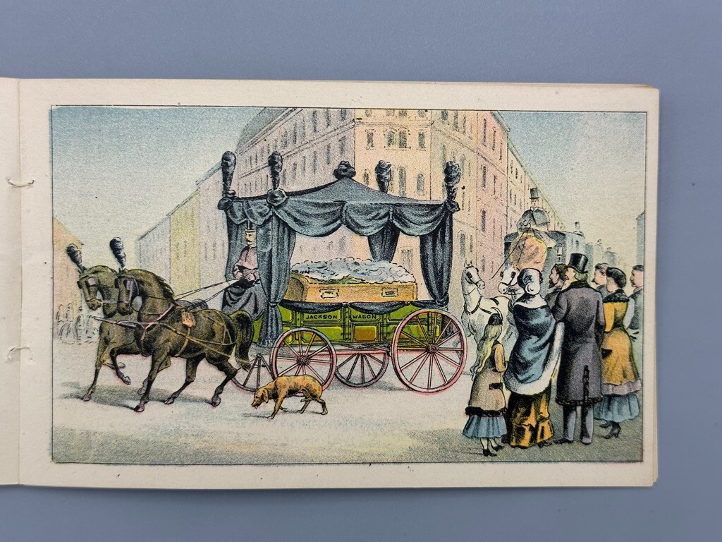 1880s Covered JACKSON WAGON Michigan ANGELS Farm Advertising Trade Card Book