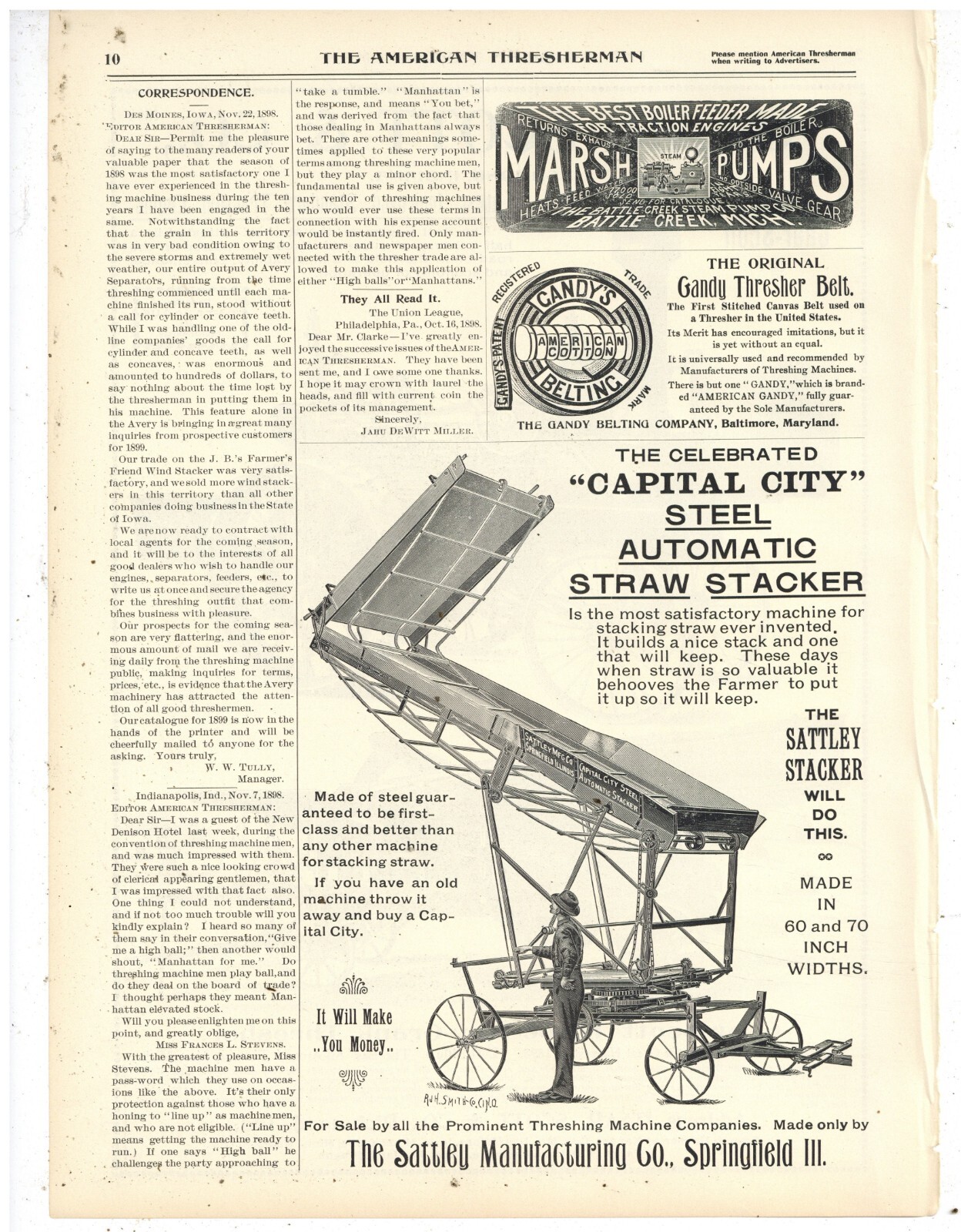 1899 Gaar Scott Traction Engine & Thresher Ad: Richmond IN. REV is Sattley