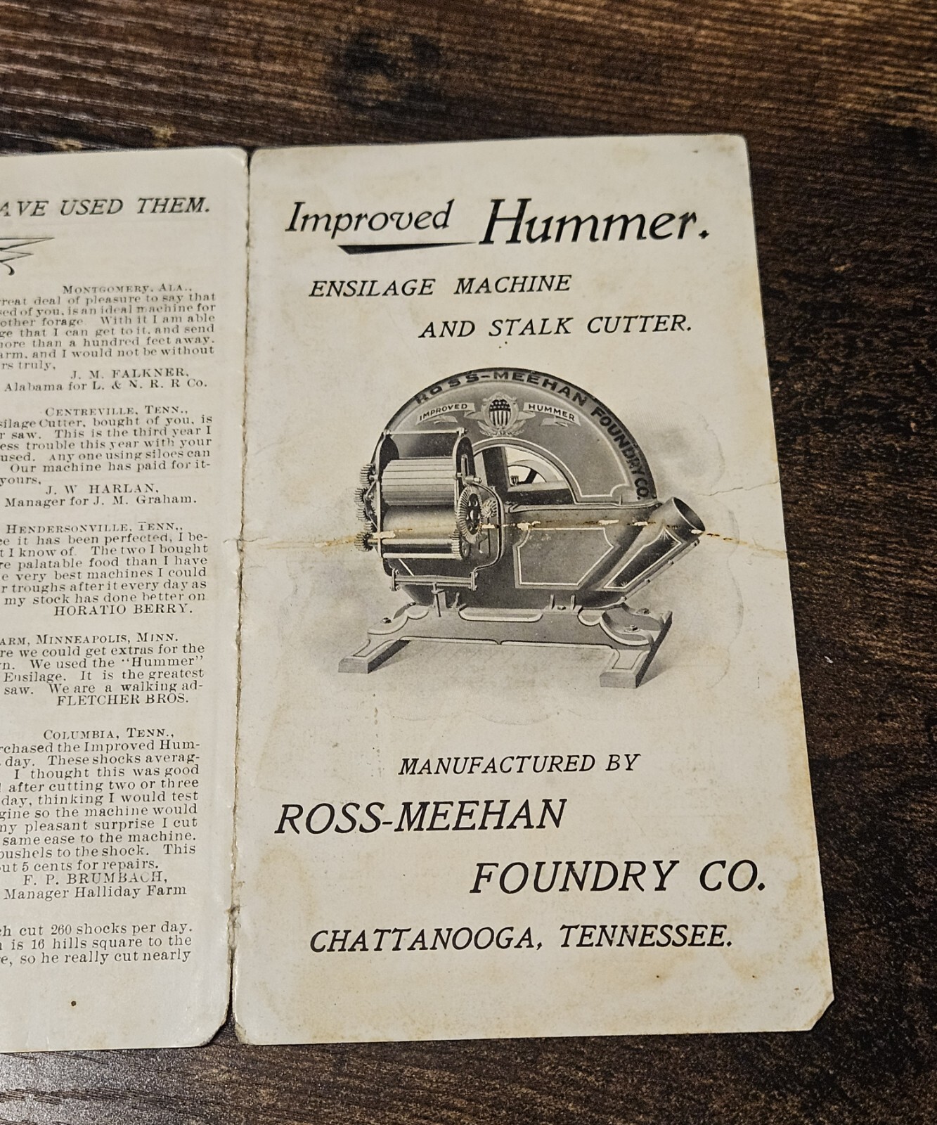 c1900 Hummer Ensilage Stalk Cutter Small Brochure Chattanooga Tennessee