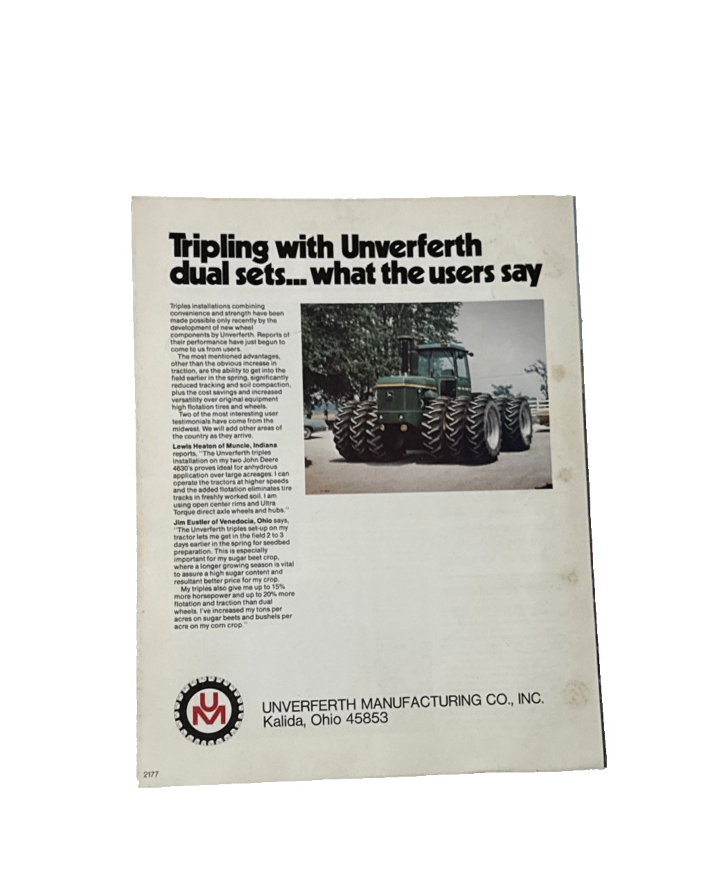 Unverferth Dual Wheel Leader Triples fold out Color Brochure Advertisement 2177