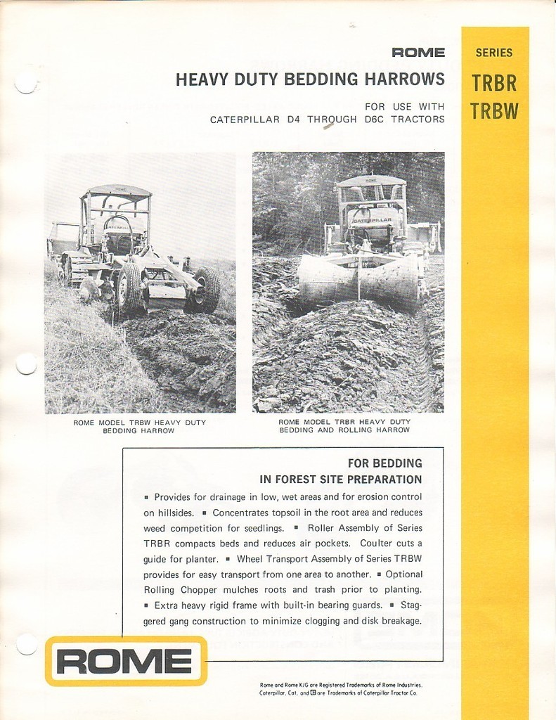 Farm Implement Brochure – Rome – TRBR TRBW – HD Bedding Harrow – 1975 (F1169)