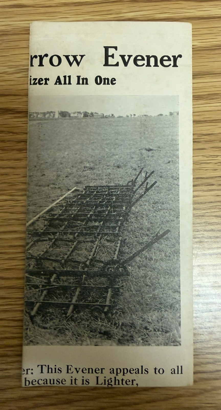 BROCHURE NOBLE HARROW EVENER NOBEL MFG. SAC CITY IOWA