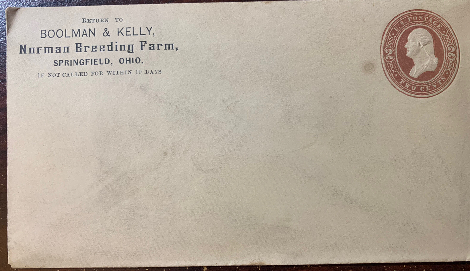 Springfield Ohio Advertising Envelope Norman Breeding Farm Early Vintage