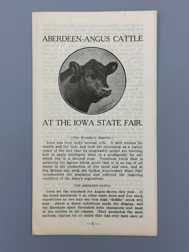 1904 ABERDEEN ANGUS CATTLE Farm IOWA STATE FAIR Advertising Brochures
