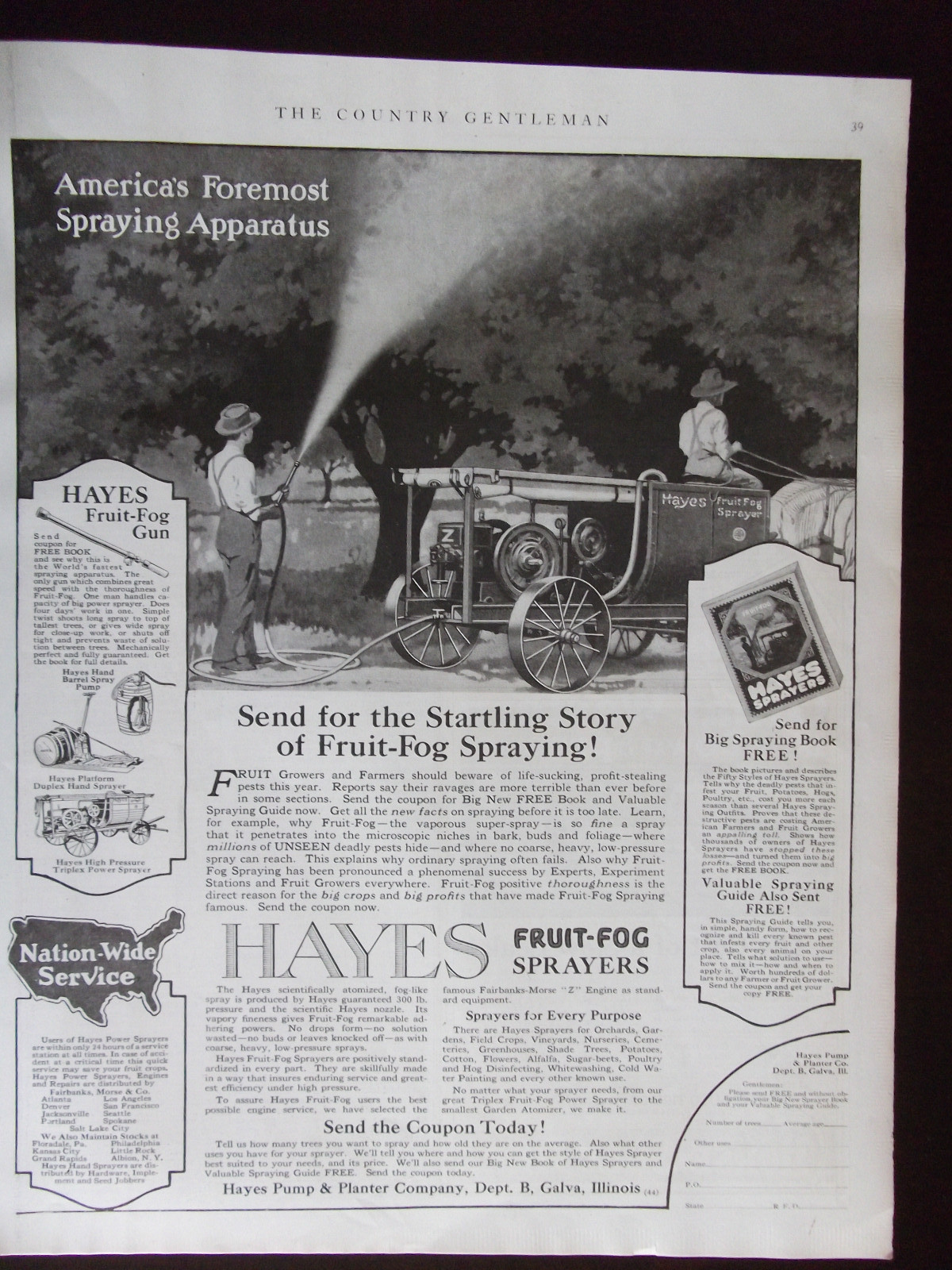 1920 Hayes Fruit Fog Sprayer Advertisement