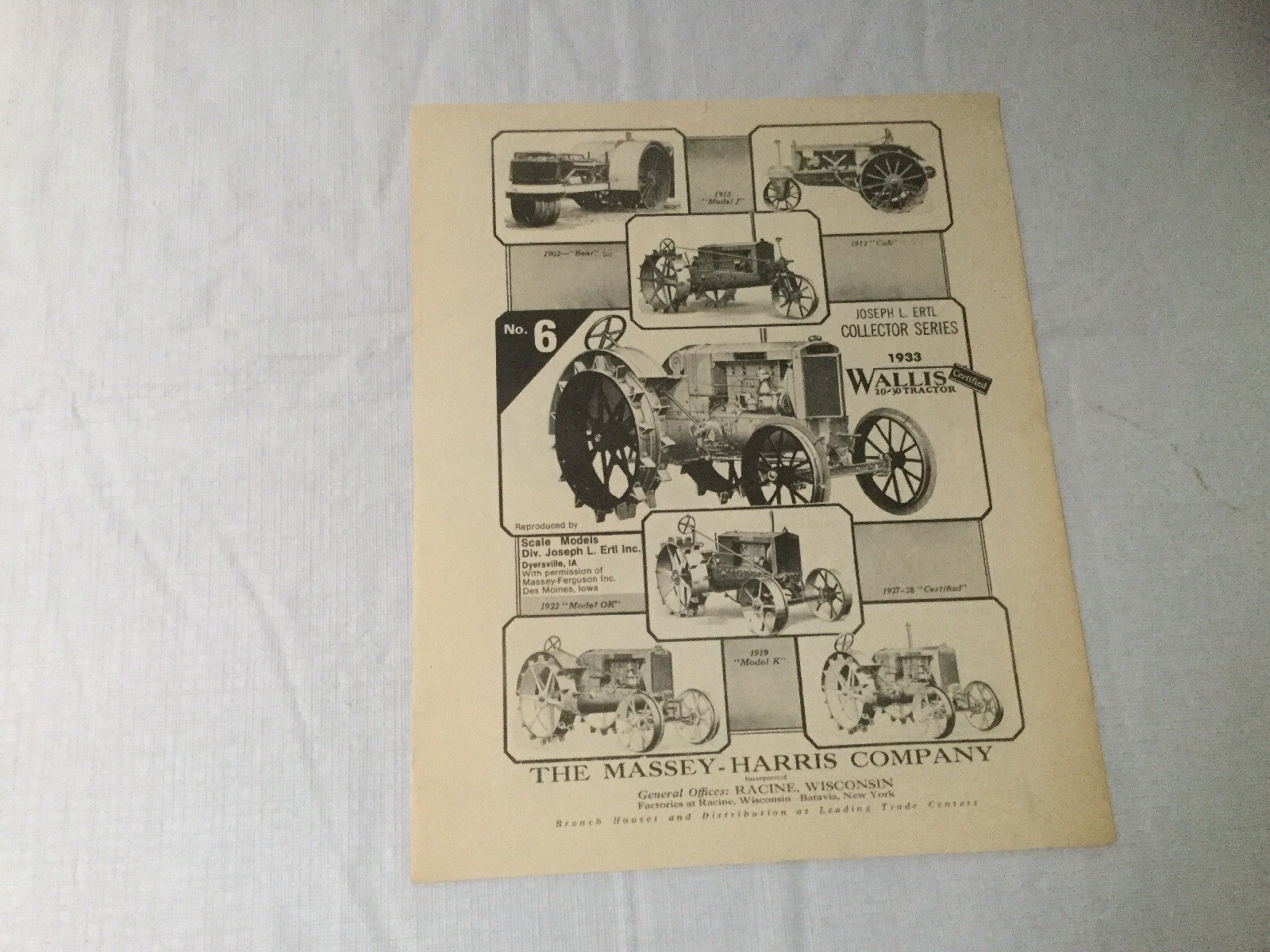Joseph L. Ertl Scale Models Collectors Series NO. 9, 8, 7, 6, 5 Sales Brochure