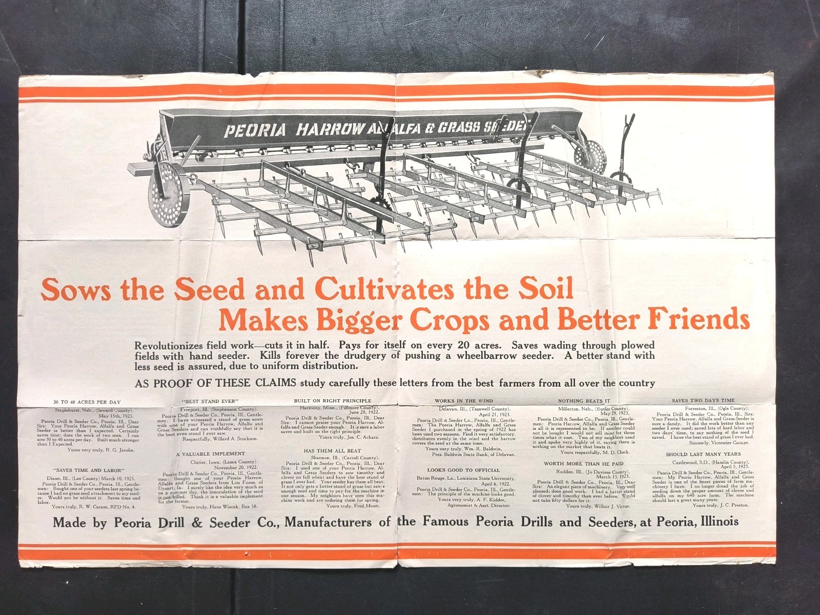 1920s Rock Island Plow Co Sales Letter Peoria Drill Sale Brochure Lot