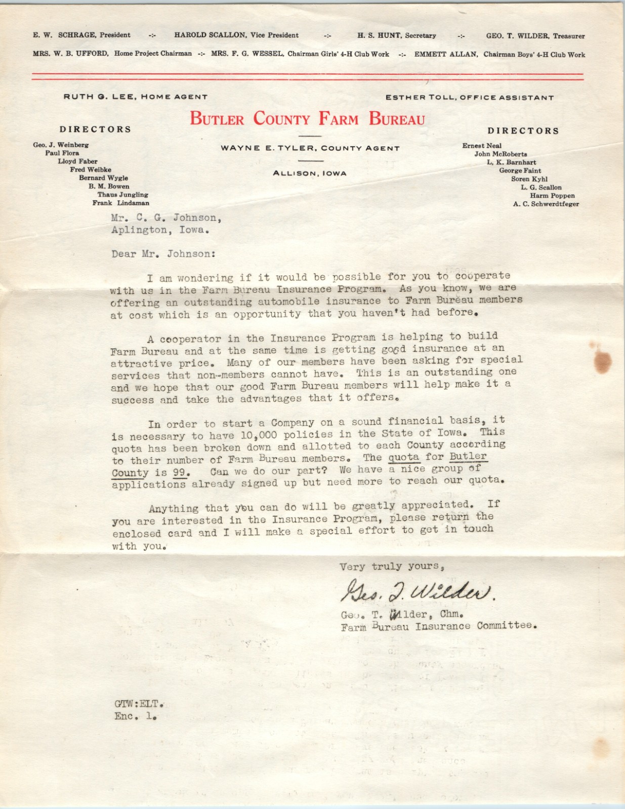 Vtg Butler County Farm Bureau Allison Iowa Letterhead Handwritten Recipe Cake IA