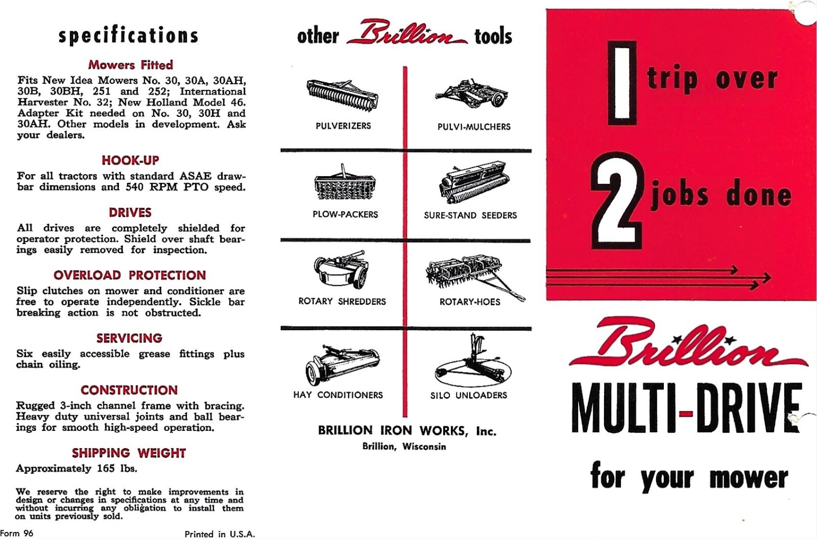 Farm Implement Data Sheet – Brillion – Multi-Drive for Mower – Brochure (F8259)