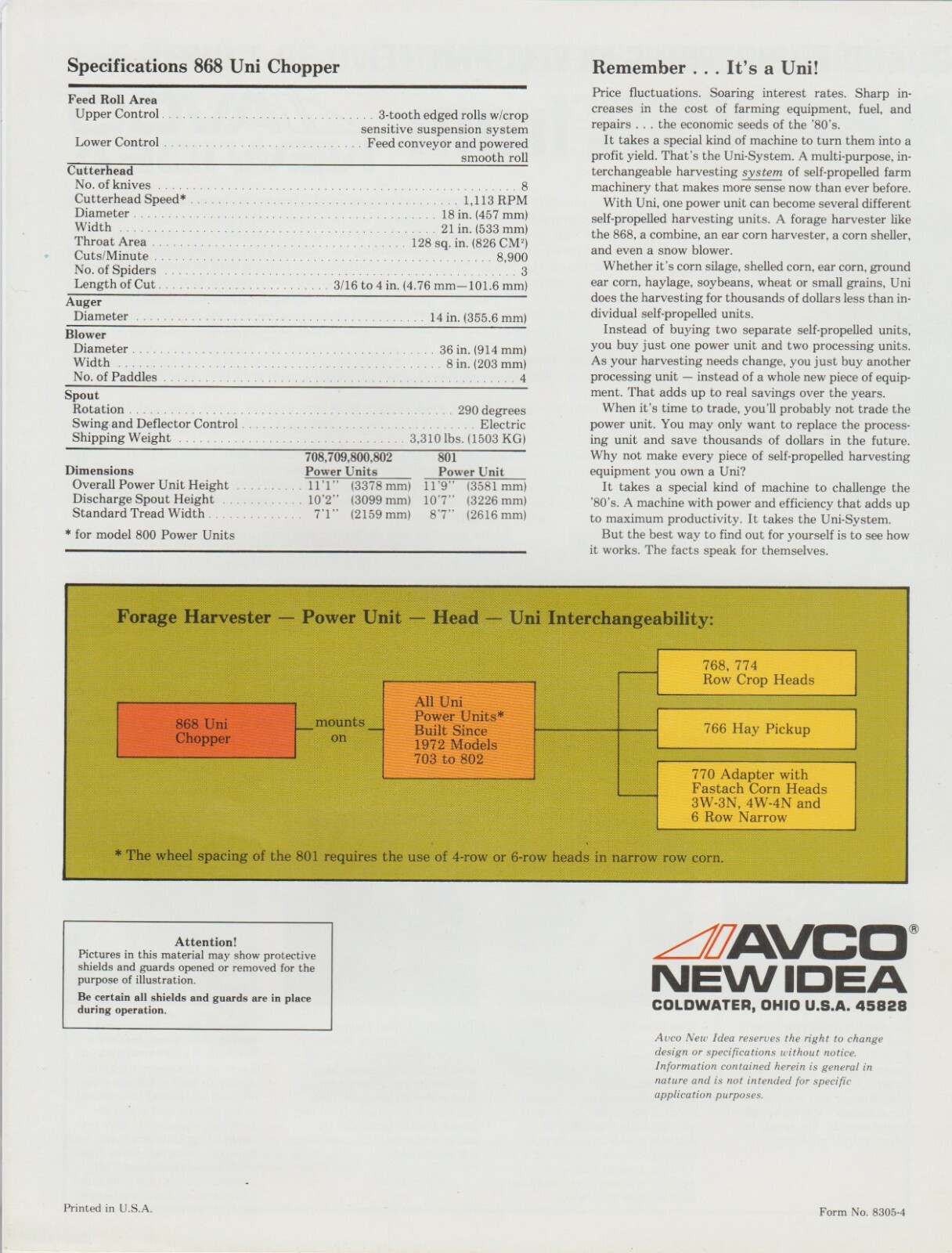 AVCO New Idea 868 Uni Chopper Showroom Sales Brochure