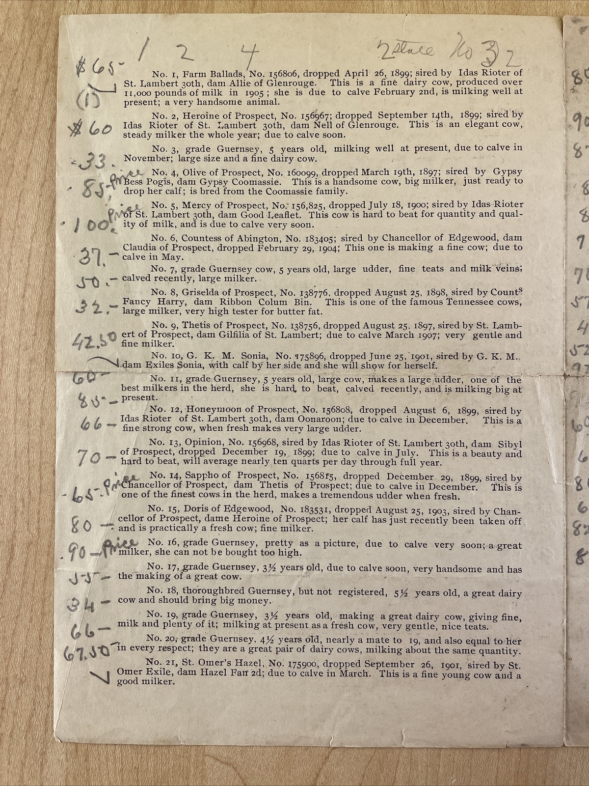 1906 PUBLIC SALE 8.5×6 Brochure Jersey & Guernsey Cattle Auction EDGEWOOD FARM