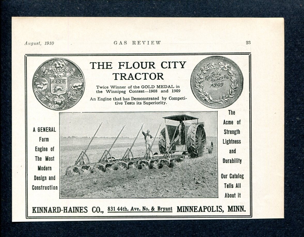 1910 Kinnard-Haines Co Flour City Tractors Ad ~ Twice Winner of Gold Medals