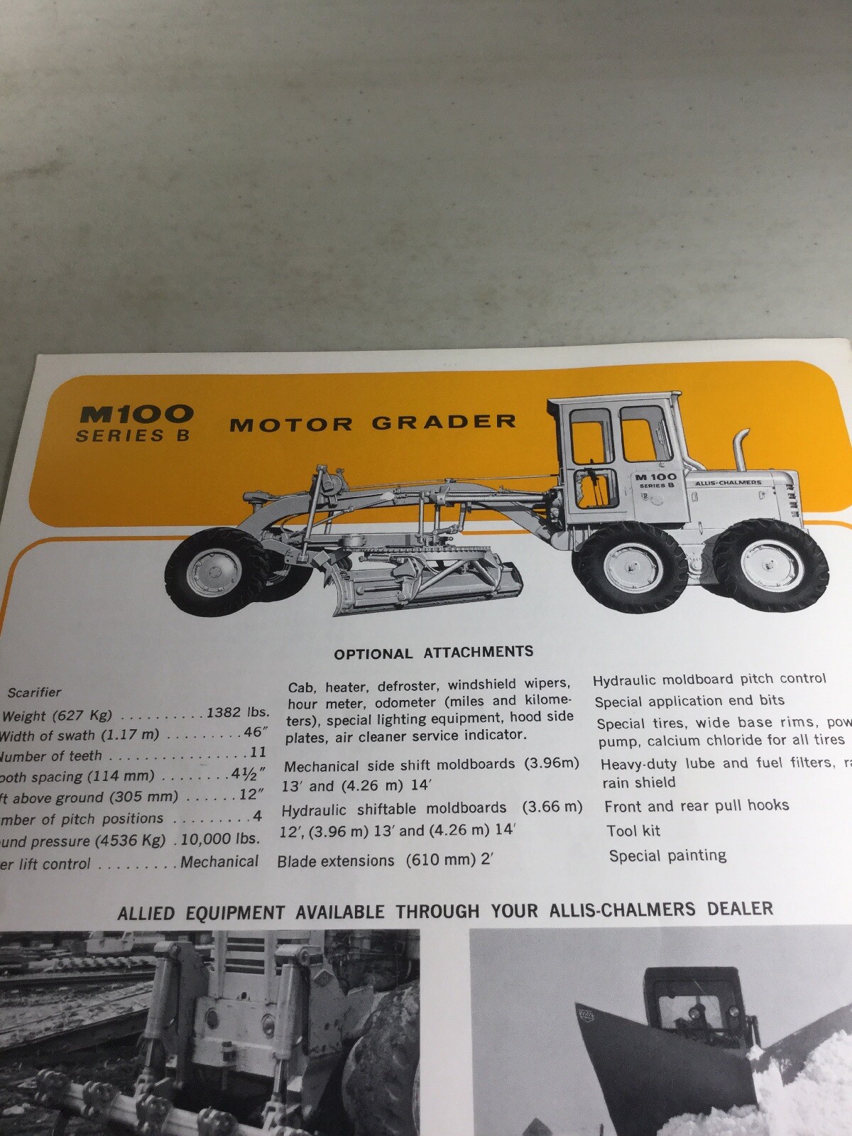Allis Chalmers M100 Series B (M100B) Motor Grader Sales Brochure, Literature