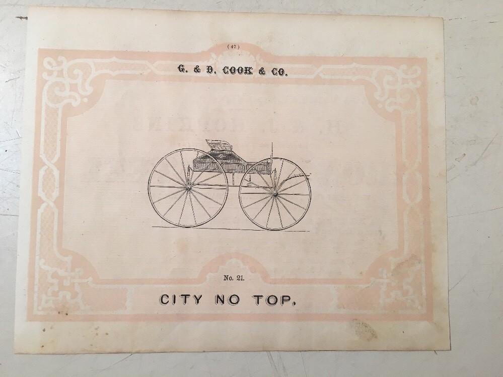 2 Antique G & D Cook Horse Drawn Carriage Advertisements Prints