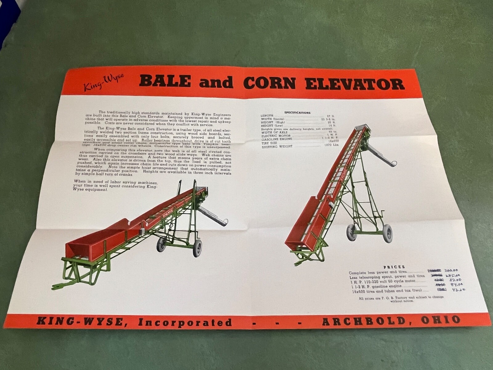 Vintage King Wyse Corn Elevator Crate Stacker Sales Pamphlet