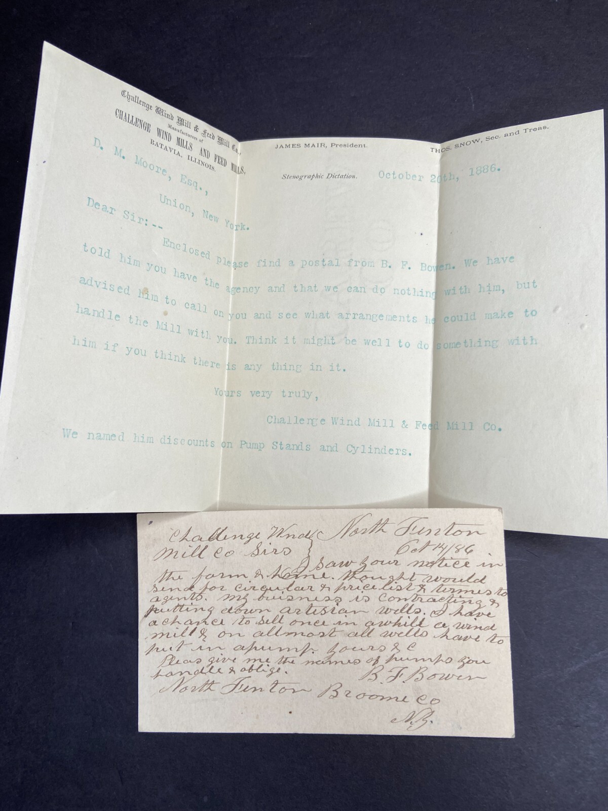 HUGE ARCHIVE Advertising Ephemera Letters – Challenge Wind Mill 1883- Batavia IL