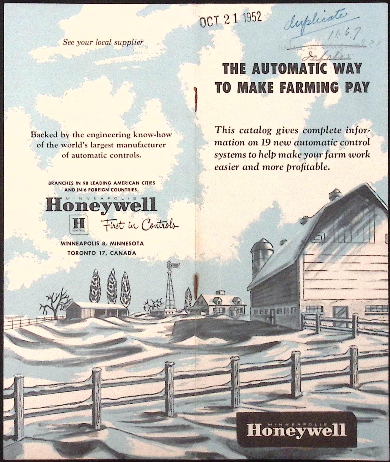 1952 Honeywell The Automatic Way to Make Farming Pay Brochure Minneapolis MN